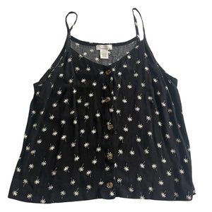 Boho Black Spaghetti Tank with Buttons and Palm Trees